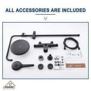 CASAINC 3-Spray Patterns 9 in. Thermostatic Shower Faucet Wall Mount Dual Shower Heads and Tub Faucet in Matte Black HM-T102-RO-MB