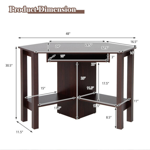 Costway 21074698 Wooden Study Computer Corner Desk...