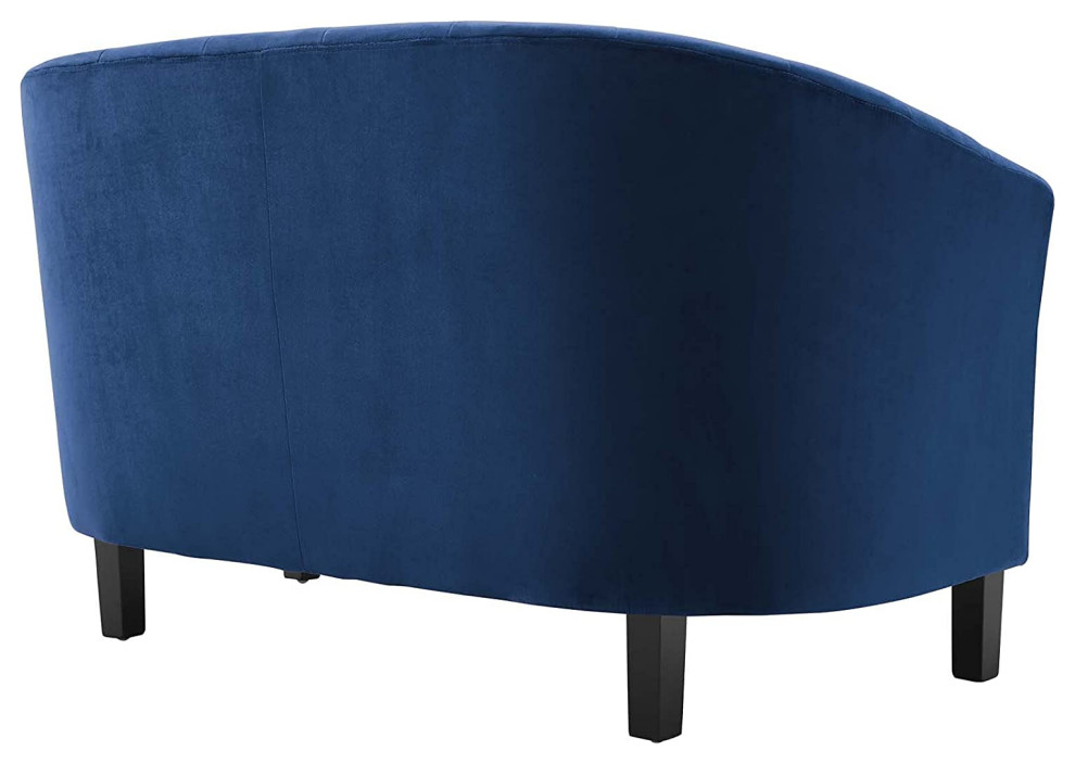 Contemporary Loveseat  Padded Fabric Seat  ampCurved Channel Tufted Backrest  Navy   Contemporary   Loveseats   by Decor Love  Houzz