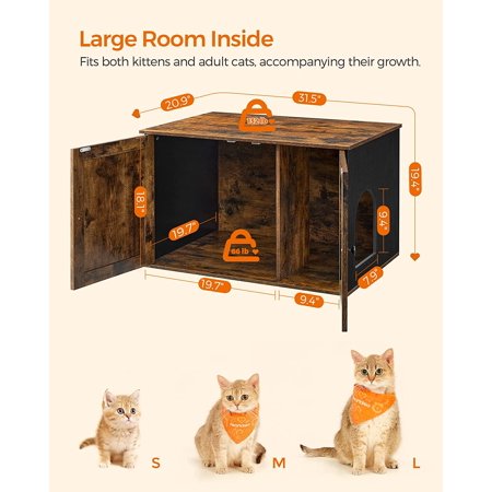 Feandrea Cat Litter Box Enclosure Litter Box Furniture Hidden with Removable Divider Indoor Cat House Rustic Brown and Black