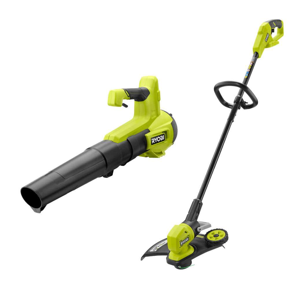 RYOBI ONE 18V 13 in Cordless Battery String TrimmerEdger and 100 MPH 325 CFM Variable Speed Jet Fan Leaf Blower