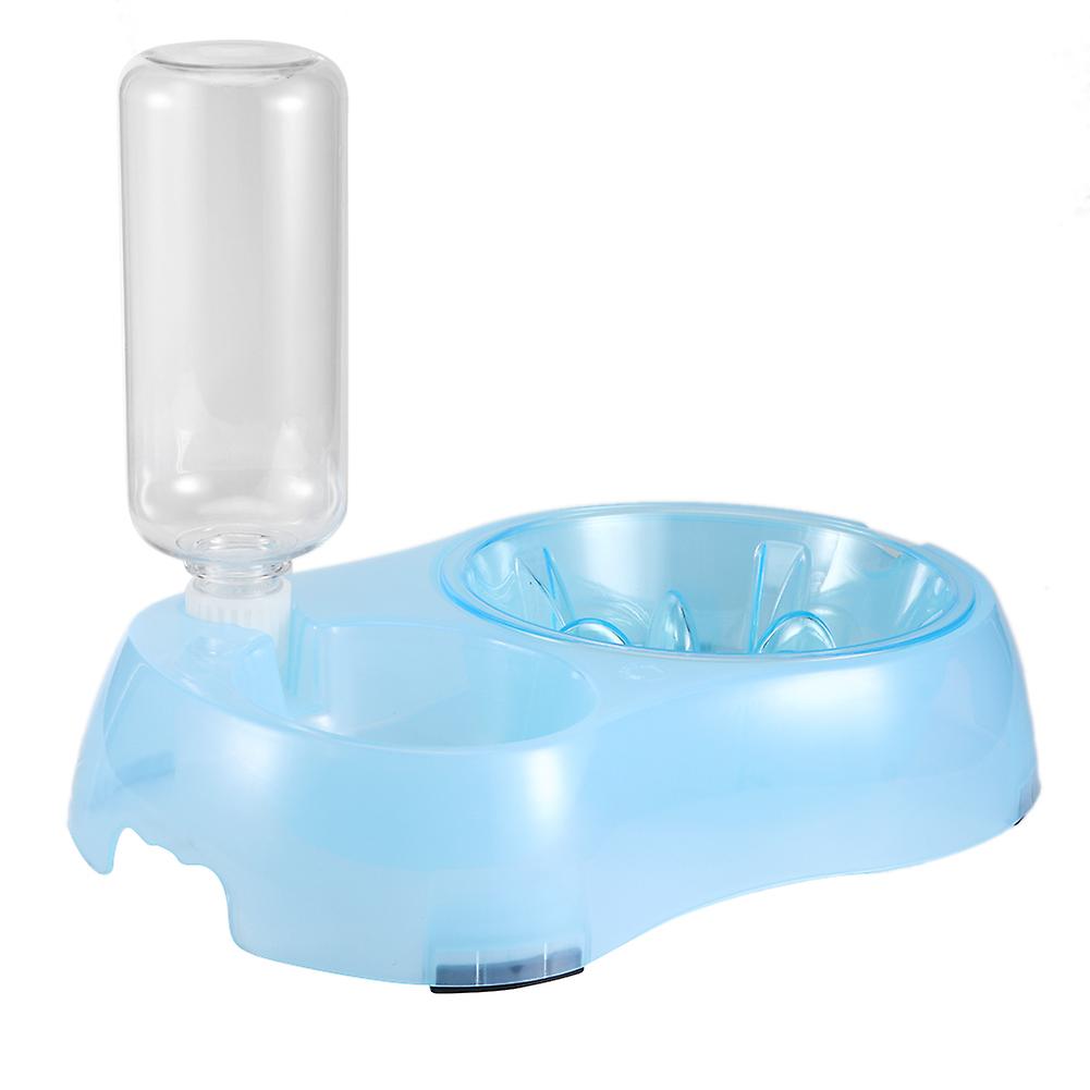 Pet Bowl Slow Feeding Drinking Water Double Bowl Separate Pet Cats Dogs Feedercrystal Blue Large