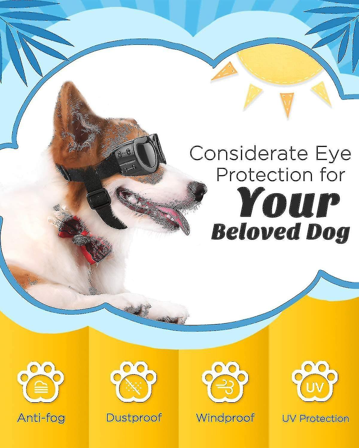 Small Dog Sunglasses Uv Protection Goggles Eye Wear Protection With Adjustable Strap Water