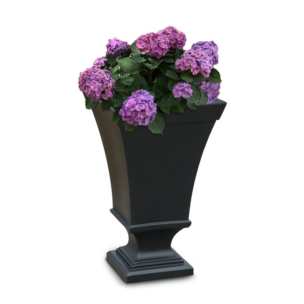 Mayne Vienna 25 in. Tall Self-Watering Black Polyethylene Urn Planter 5892-B