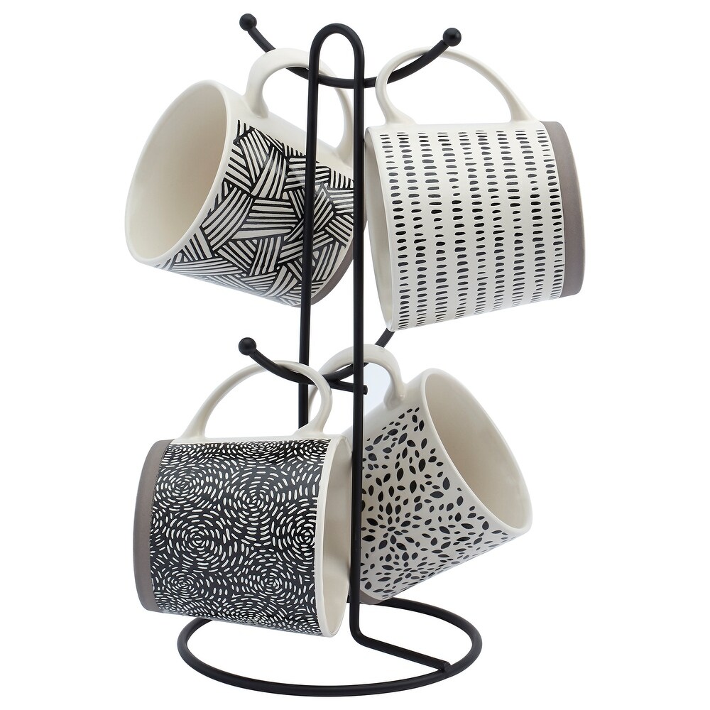 Tabletops Avenue Assorted Black/ White 5 piece Mug and Tree Stand Set