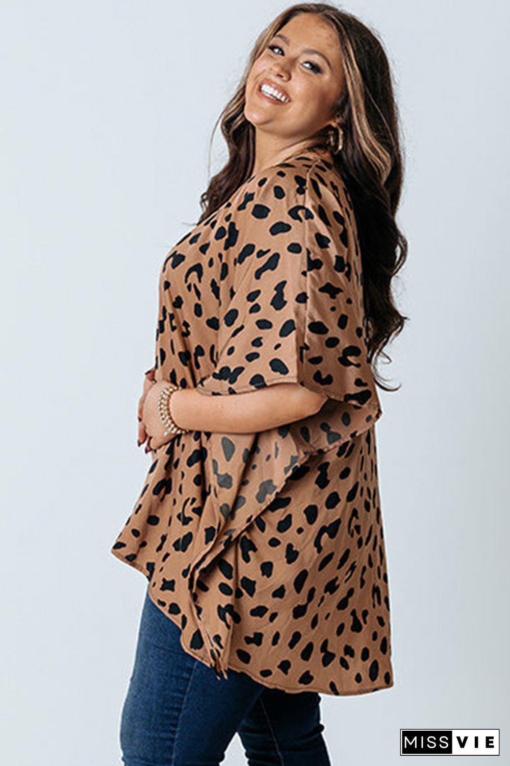 Plus Size Leopard Batwing Sleeve Tunic Top