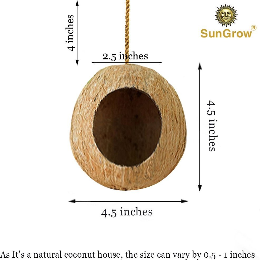 SunGrow Finch and Budgie Coconut Shell Breeding Nest and Seed Storage Bird House