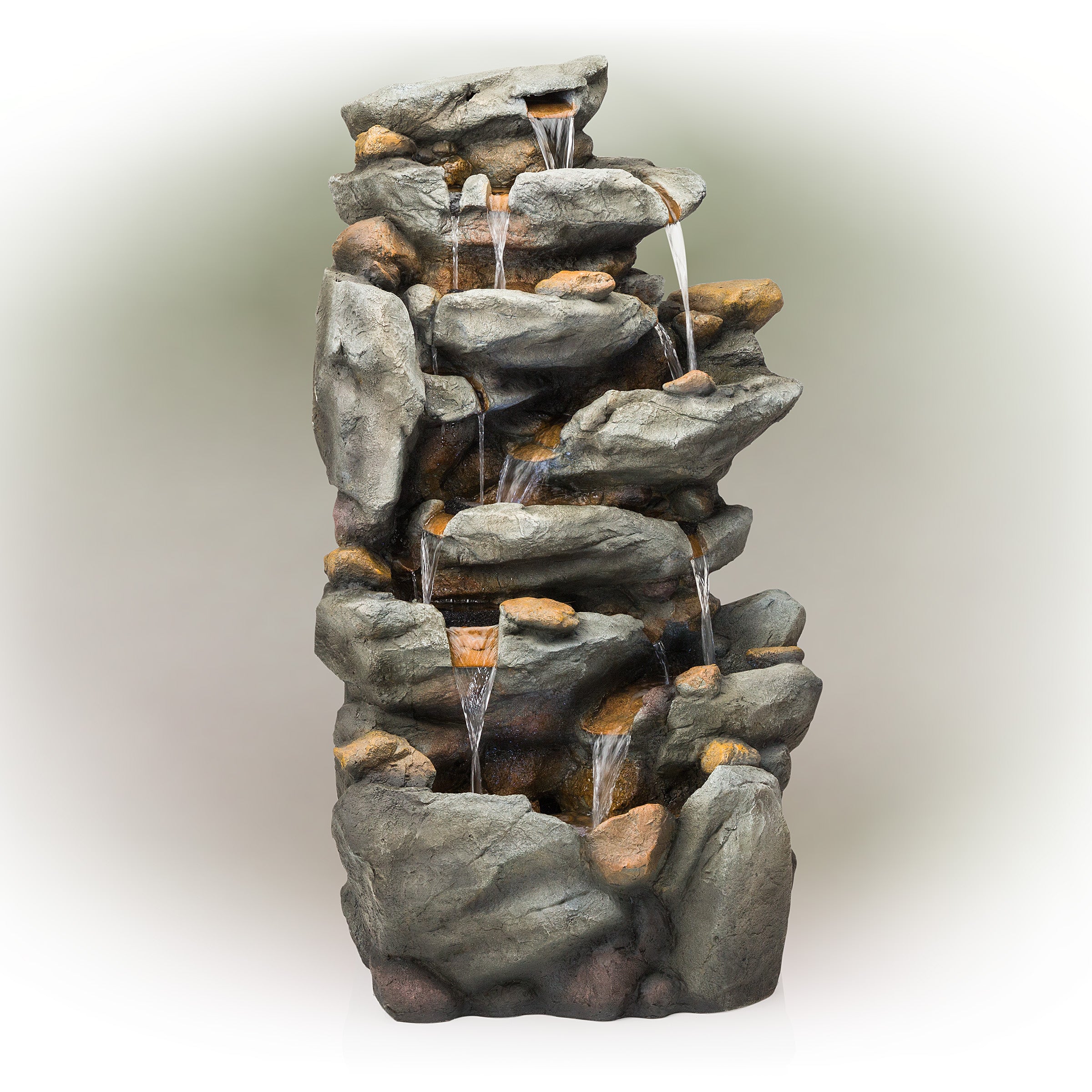 Alpine Corporation 8-Tier Rock Water Fall Fountain， 50 Inch Tall