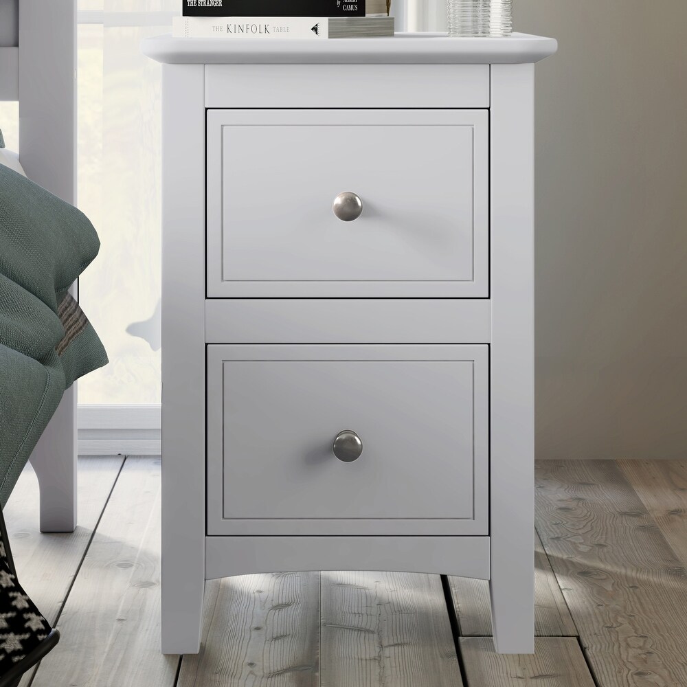 White Solid Wood 2 Drawer Nightstand End Table