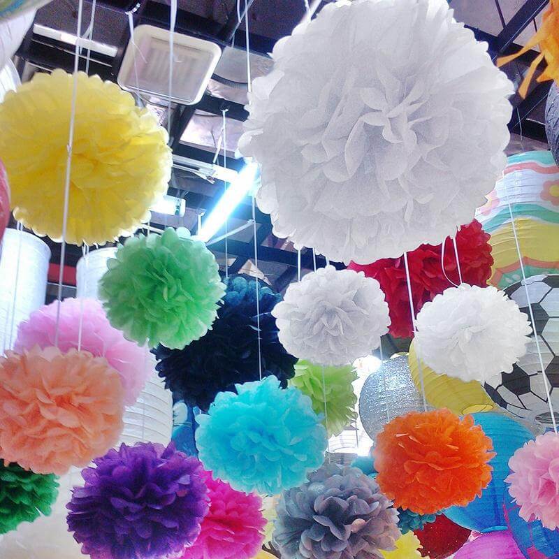 6 Pack Silver Tissue Paper Pom Poms Flower Balls, Ceiling Wall Hanging Decorations 16