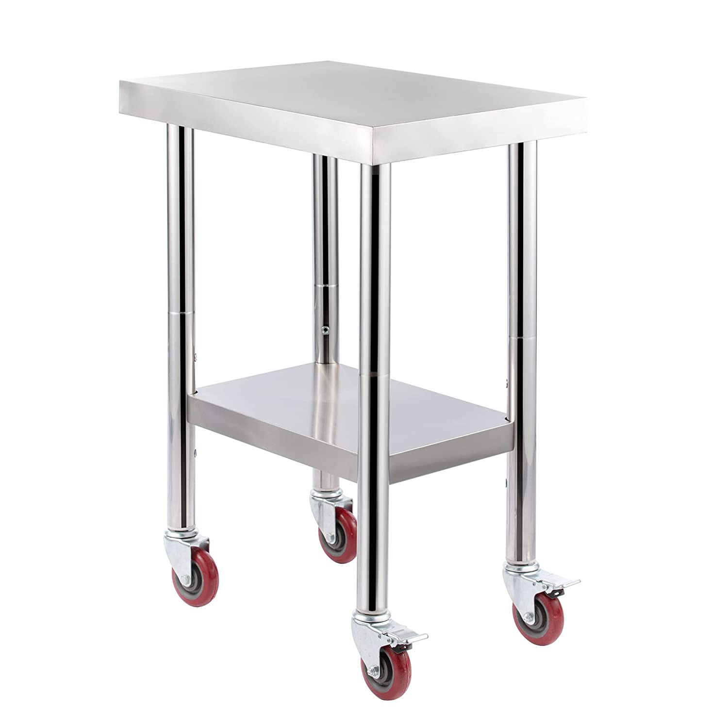 TECSPACE Stainless Steel Work Table with Wheels 30x12， Commercial Heavy Duty Work Table with Under Shelf and Casters， Prep and Work Table for Home Kitchen Restaurant