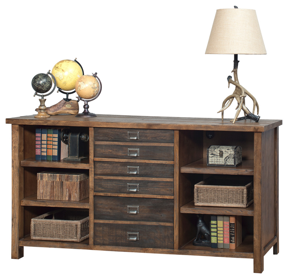 Heritage Wood Credenza Office Storage Console TV Entertainment Stand Brown   Rustic   Entertainment Centers And Tv Stands   by Martin Furniture  Houzz