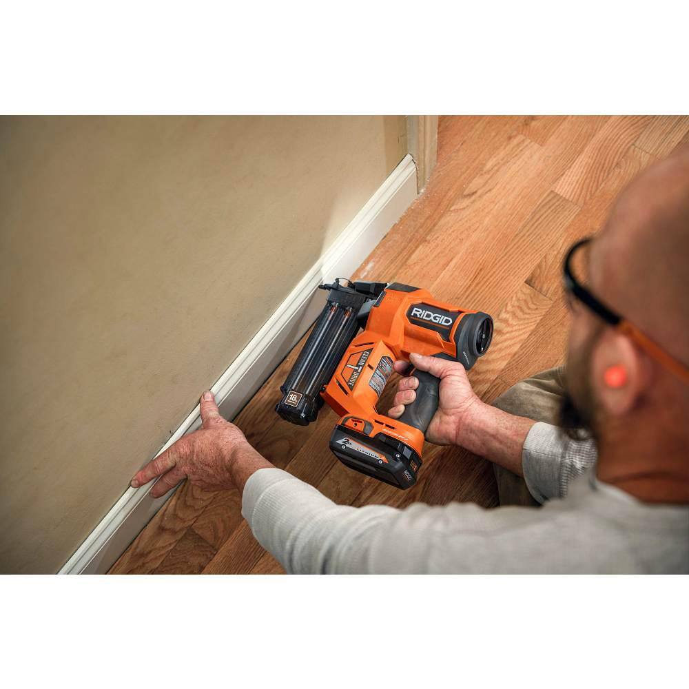 RIDGID 18V Brushless Cordless 16-Gauge Straight Finish Nailer with 18V Brushless Cordless 18-Gauge Brad Nailer (Tools Only) R09892B-R09891B