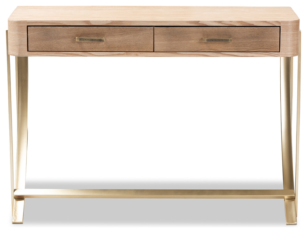 Lyla Natural Brown Finish and Gold Finished 2 Drawer Console Table   Contemporary   Console Tables   by Baxton Studio  Houzz