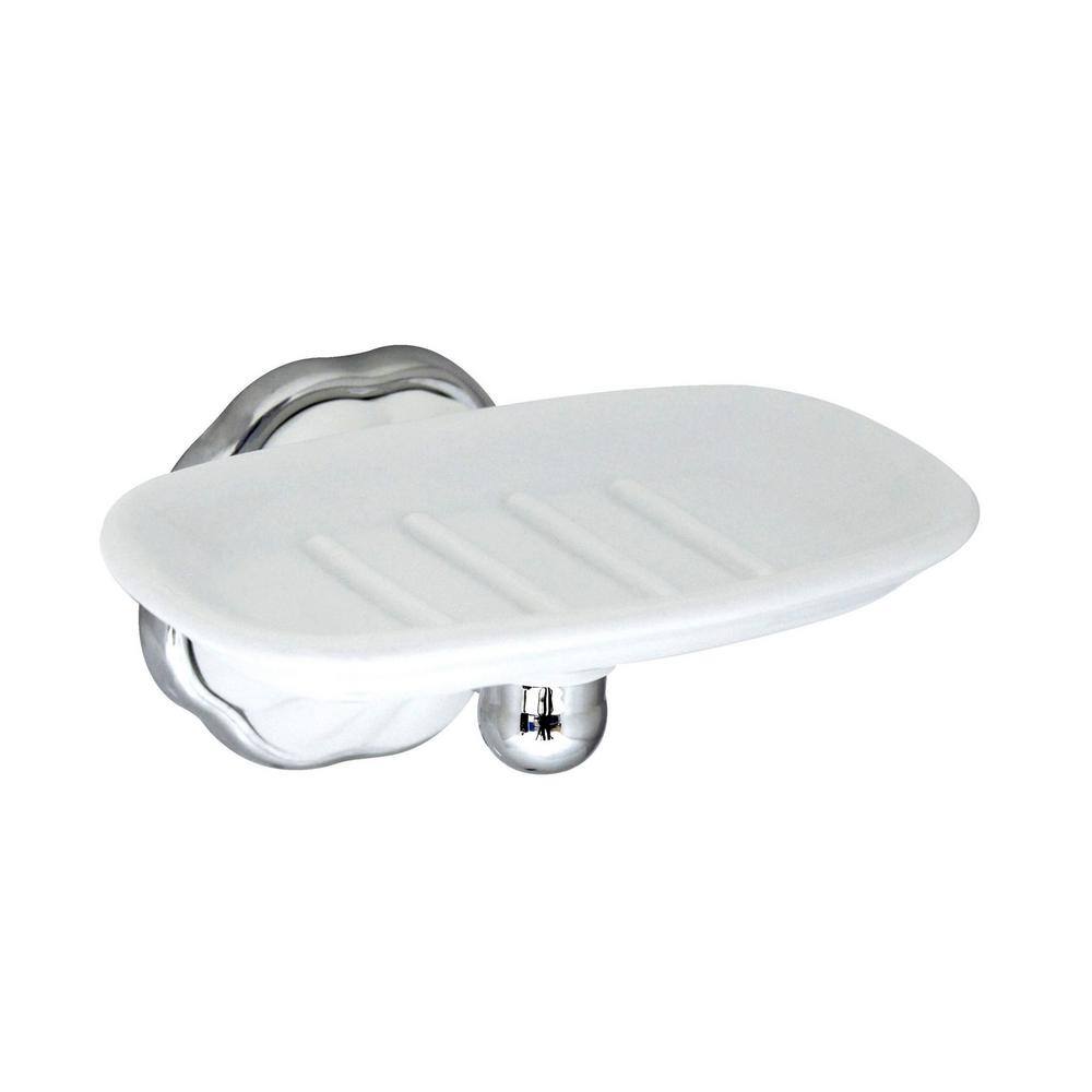 MODONA Flora Porcelain Soap Dish in White Porcelain and Polished Chrome 9969-A