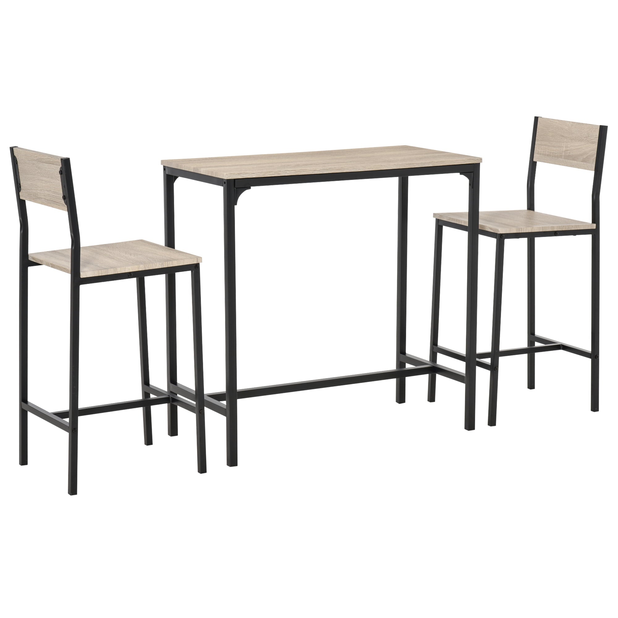 HOMCOM 3-piece Counter Table Set High Back Stool Industrial Dining Kitchen