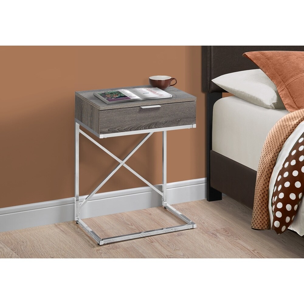 Accent Table  Side  End  Nightstand  Lamp  Storage Drawer  Living Room  Bedroom  Metal  Laminate  Chrome  Contemporary