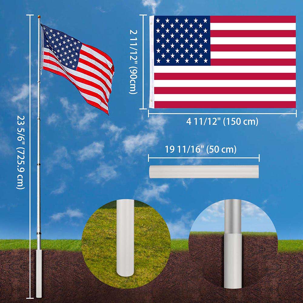 Yescom Aluminum Telescopic Flag pole Wheel Stand Set 25'