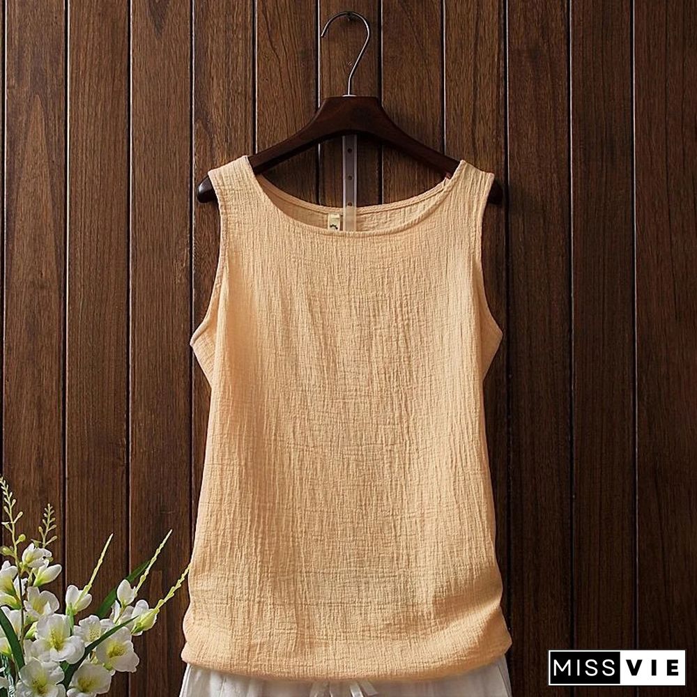 Texture Round Neck Comfy Casual Tank Top