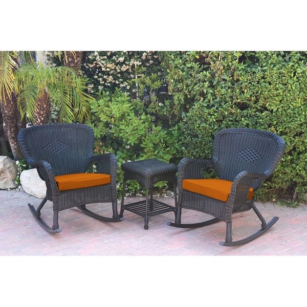 Windsor Black Wicker Rocker Chair and End Table Set with Chair Cushion - Overstock - 22898183