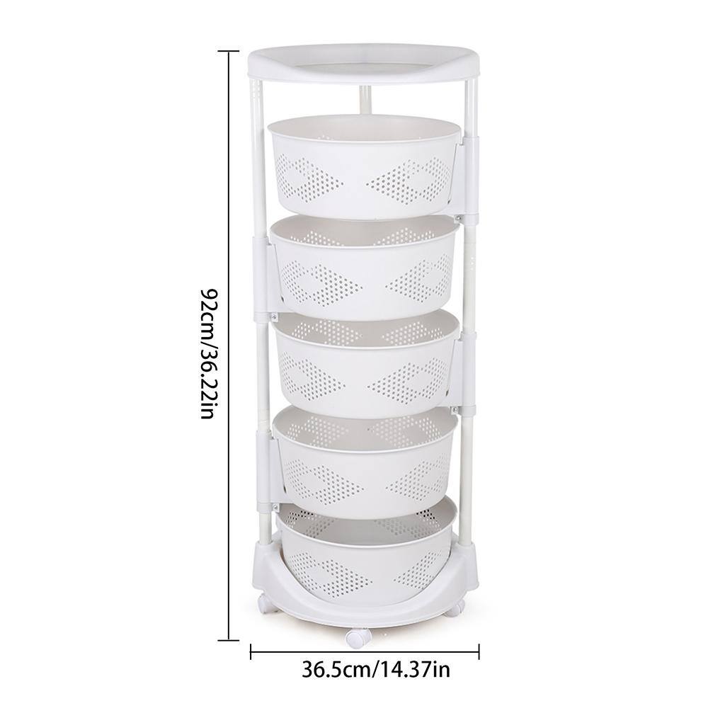 YIYIBYUS White Rolling 5-Tier PP Carbon Steel Storage Basket Shelving Unit (14.3 in. W x 36.2 in. H x 14.3 in. D) HG-HSYXF-6820