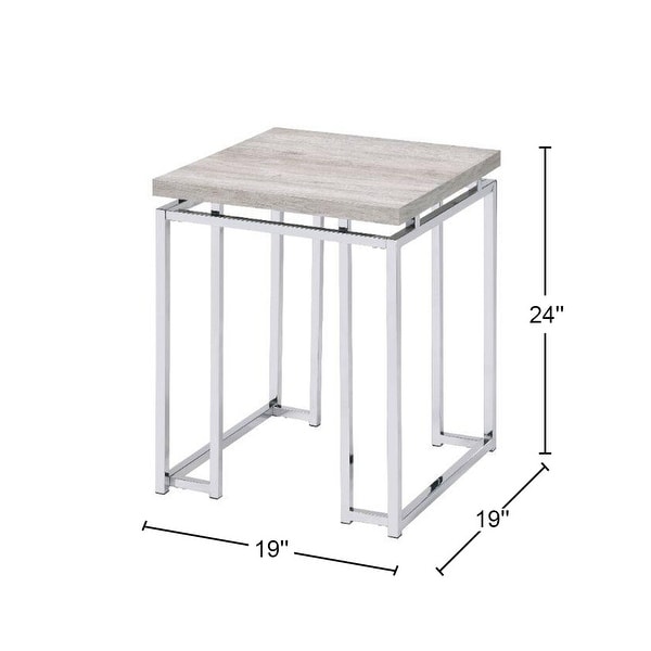 End Table with Metal Sled Base in Natural Oak and Chrome