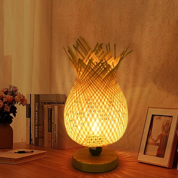 European Style Rubber Wood Table Lamp Bamboo Woven Hotel Bedside Table Lamp - s