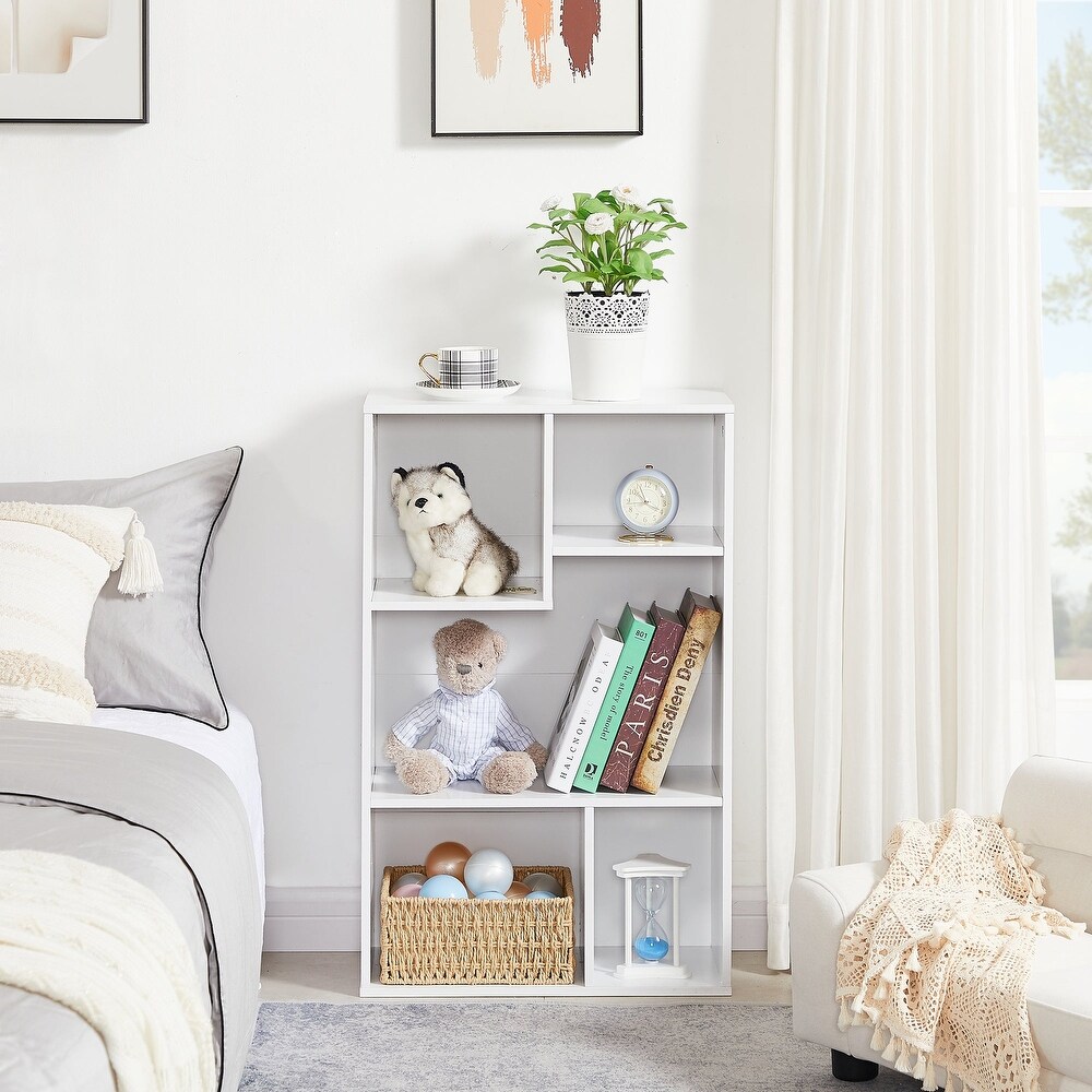 VECELO  Widened Version，(Set of 2)2 Tier Five Open Cube Wooden Bookcase Organizer  Bookshelf