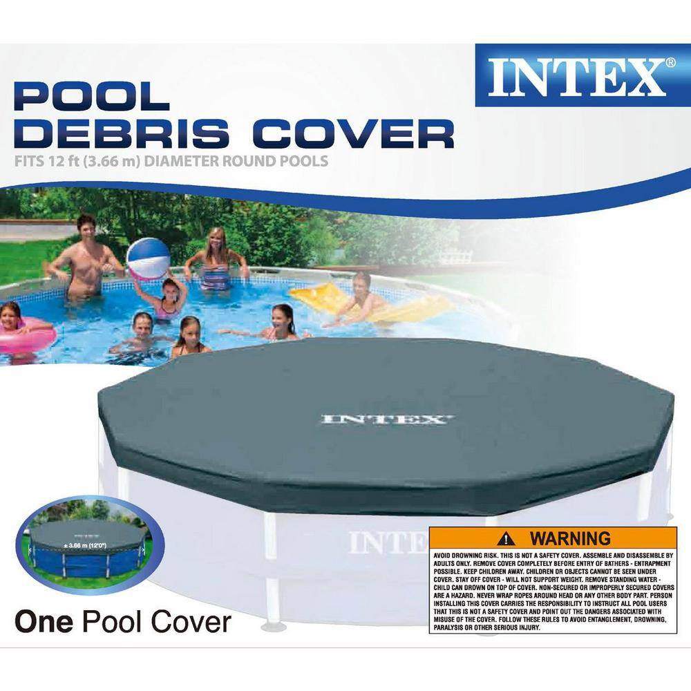 Intex 12 ft. Round Blue Frame Set Easy Above Ground Swimming Pool Leaf Debris Cover 28031E-WMT