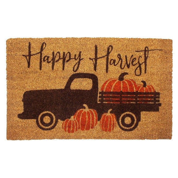 X 2 x27 4 quot Happy Harvest Autumn Indoor outdoor Coir Doormat Orange brown Entryways