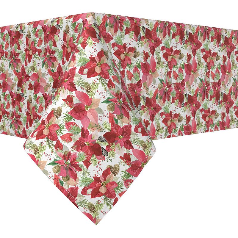 Square Tablecloth， 100% Polyester， 70x70， Poinsettia and Pinecones