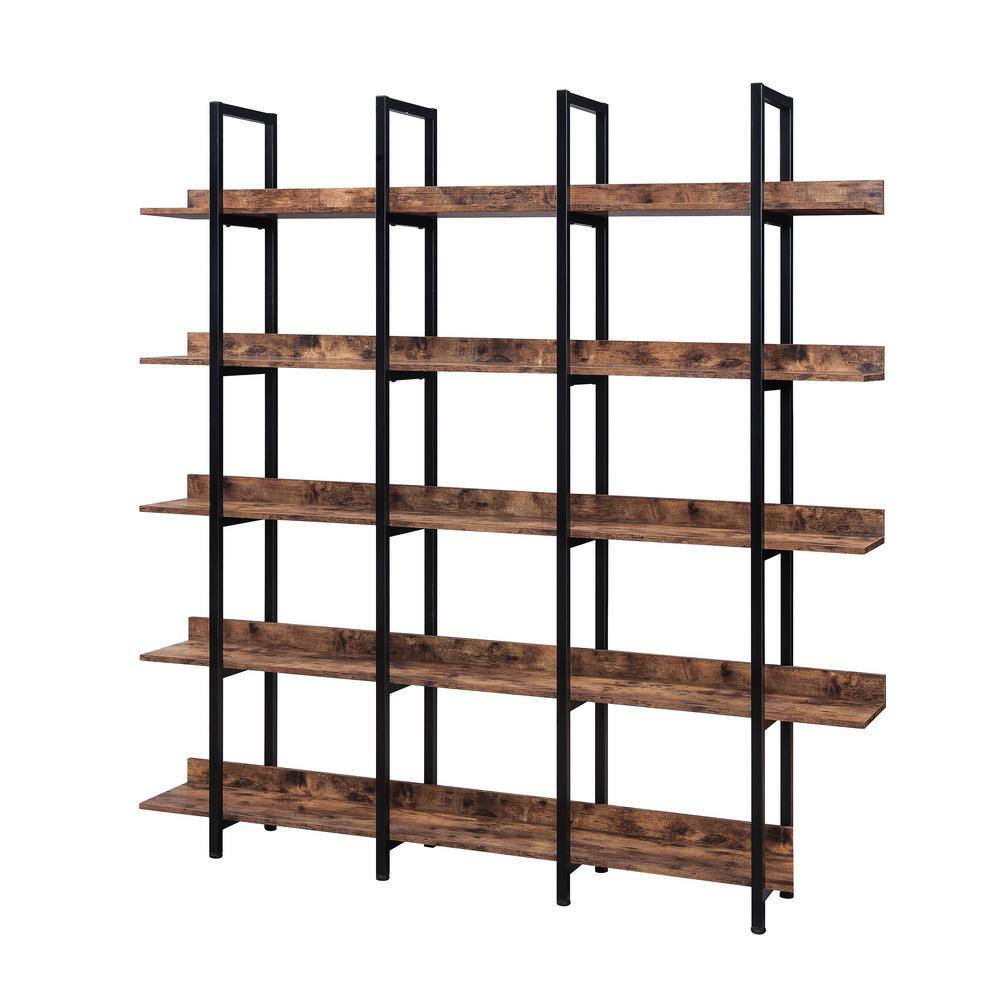 Polibi 70.87 in. H Brown Vintage Industrial Style 5-Shelf Bookcase with Metal Frame and MDF Board RS-708SSB-BN