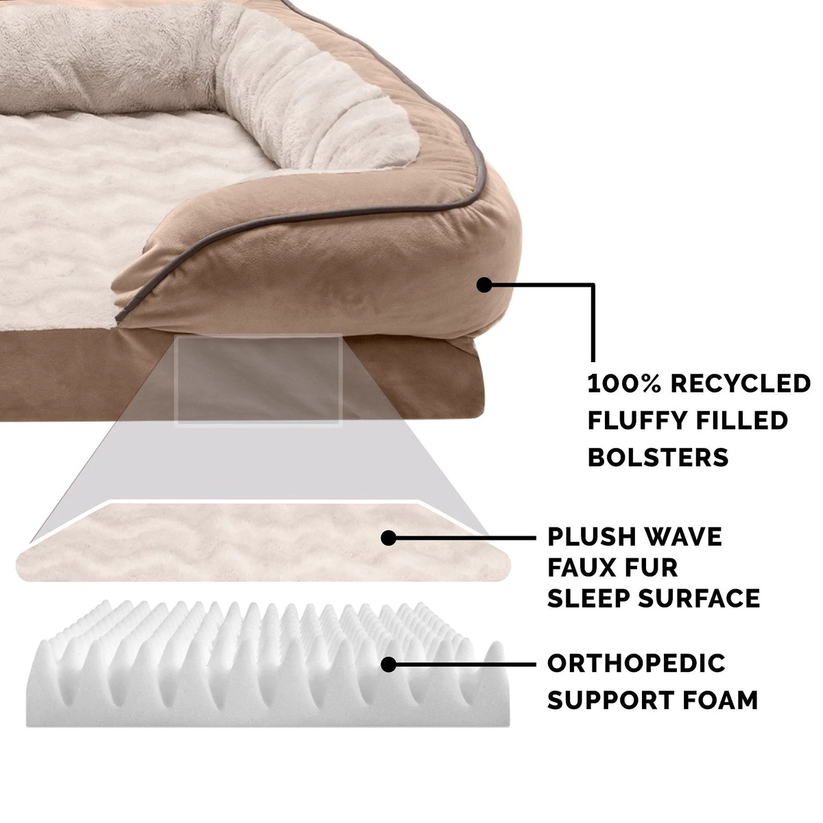 FurHaven Velvet Waves Perfect Comfort Orthopedic Sofa Cat and Dog Bed， Brownstone， Jumbo