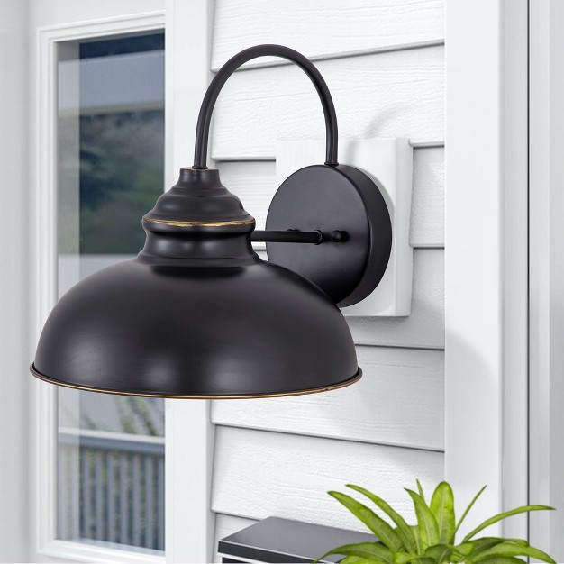 C Cattleya 1 light Black Gooseneck Outdoor Barn Light Sconce With Gold Edges