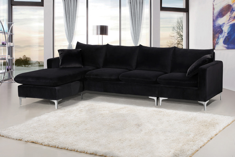 NaomiVelvet Upholstered Sectional / Ottoman Set   Midcentury   Sectional Sofas   by Meridian Furniture  Houzz