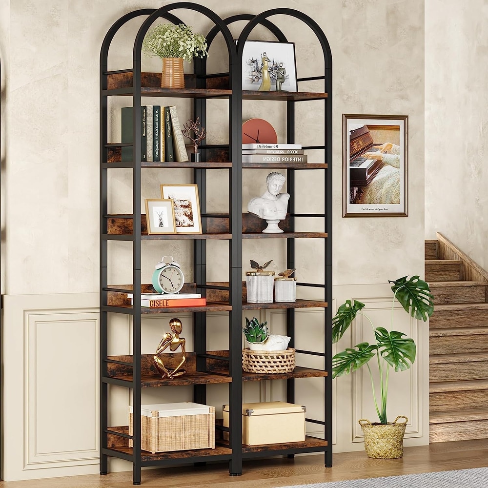 6 Tier Open Bookshelf  Tall Arched Bookcase Narrow Bookshelf