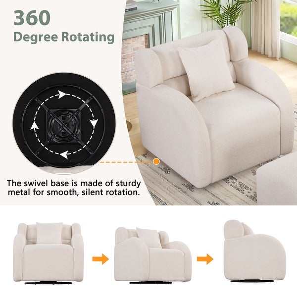 360 Degree Swivel Accent Chair and Ottoman Sets， Swivel Lounge Barrel Chair， Teddy Short Plush Particle Velvet Armchair， White