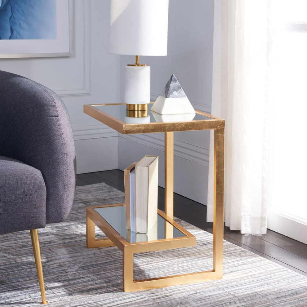 Nettie Mirror Top Gold Accent Table Gold   Contemporary   Side Tables And End Tables   by Peachtree Fine Furniture  Houzz