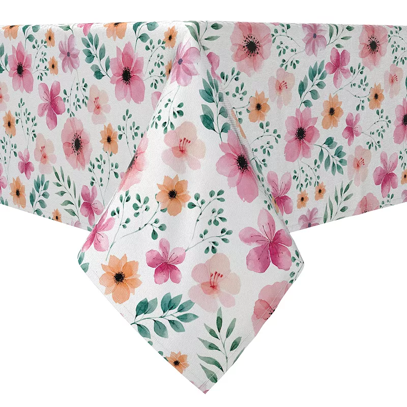 Rectangular Tablecloth， 100% Cotton， 60x104， Blossoms of  Watercolor Flowers