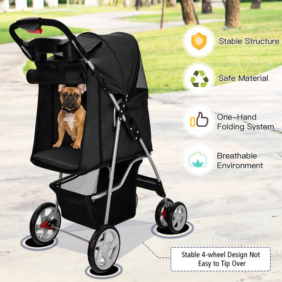 Costway 94362175 Foldable 4 Wheel Pet Stroller wit...