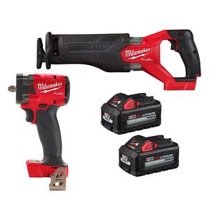 MW M18 FUEL GEN-2 18-Volt Lithium-Ion Brushless Cordless SAWZALL w38 in. Impact Wrench wF Ring Two 6 Ah HO Batteries 2821-20-2854-20-48-11-1862