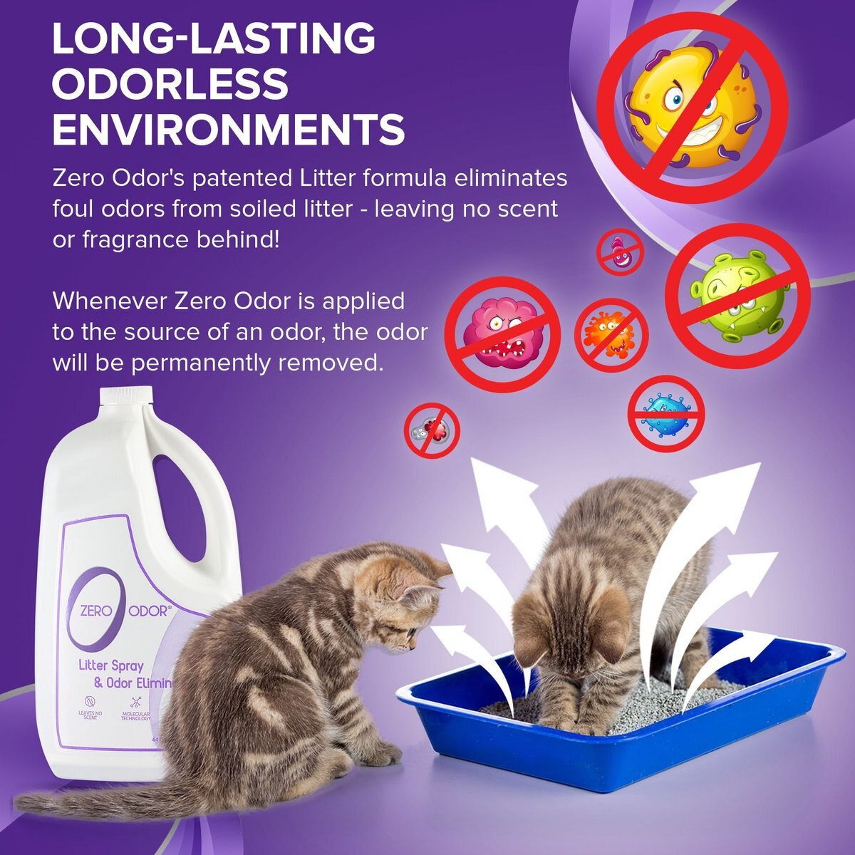 Zero Odor Litter Spray and Pet Odor Eliminator， 64-oz bottle