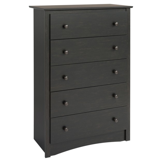 Monterey 5 Drawer Dresser Washed Black Prepac