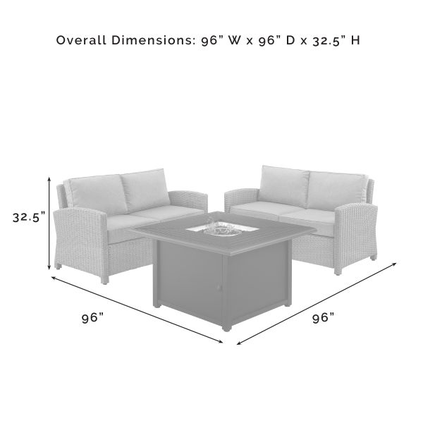 Bradenton 3Pc Wicker Loveseat Set W/Fire Table