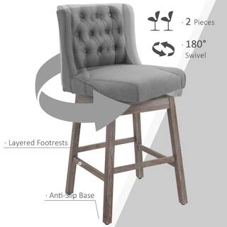 HOMCOM 42.5 in. Grey Wingback Rubberwood 30 in. Bar Chair with Polyester Seat 2-Included 835-178V01GY