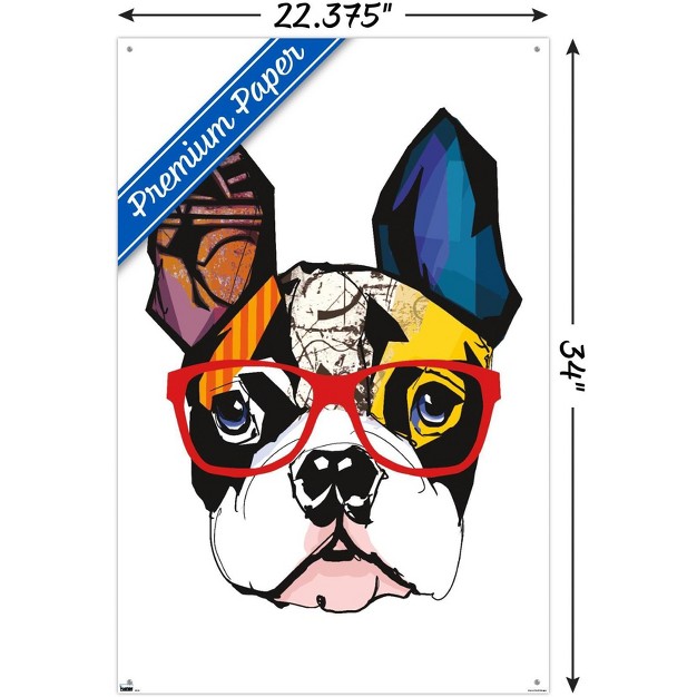 Trends International Art Deco Boston Terrier With Glasses Unframed Wall Poster Prints