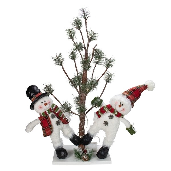 34 Snowmen Friends With PreLit LED Pine Tree Christmas Tabletop Decor