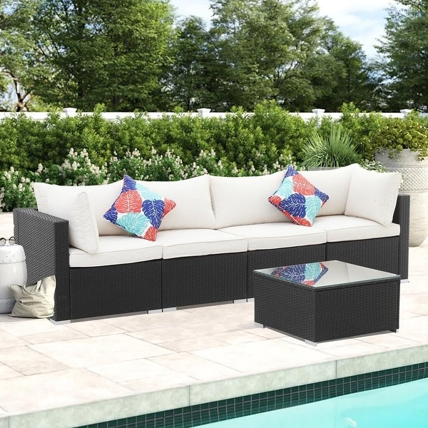 Zenova PE Rattan Wicker Modular Patio Sofa Set with Pillows - Overstock - 32497739