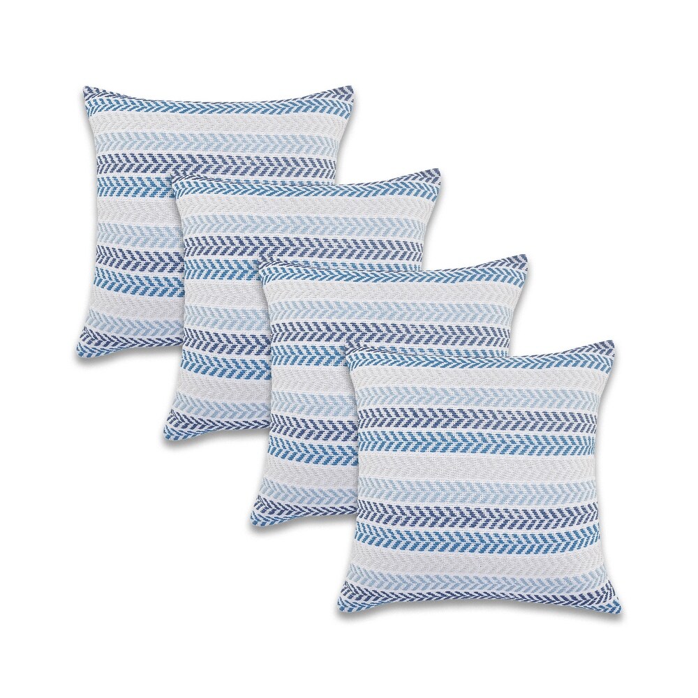 LR Home Blue Chevron Natural Cotton Square Pillow  Feather Filled  Set of 2 or 4