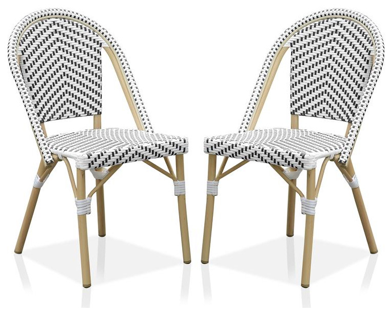 Furniture of America Devey Aluminum Patio Chairs in Black and White (Set of 2)   Tropical   Outdoor Dining Chairs   by Homesquare  Houzz